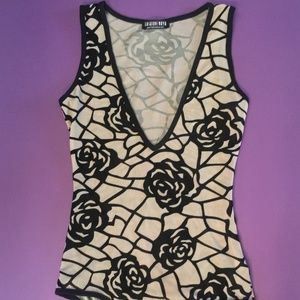 Floral Sleeveless Mesh/Velvet Bodysuit